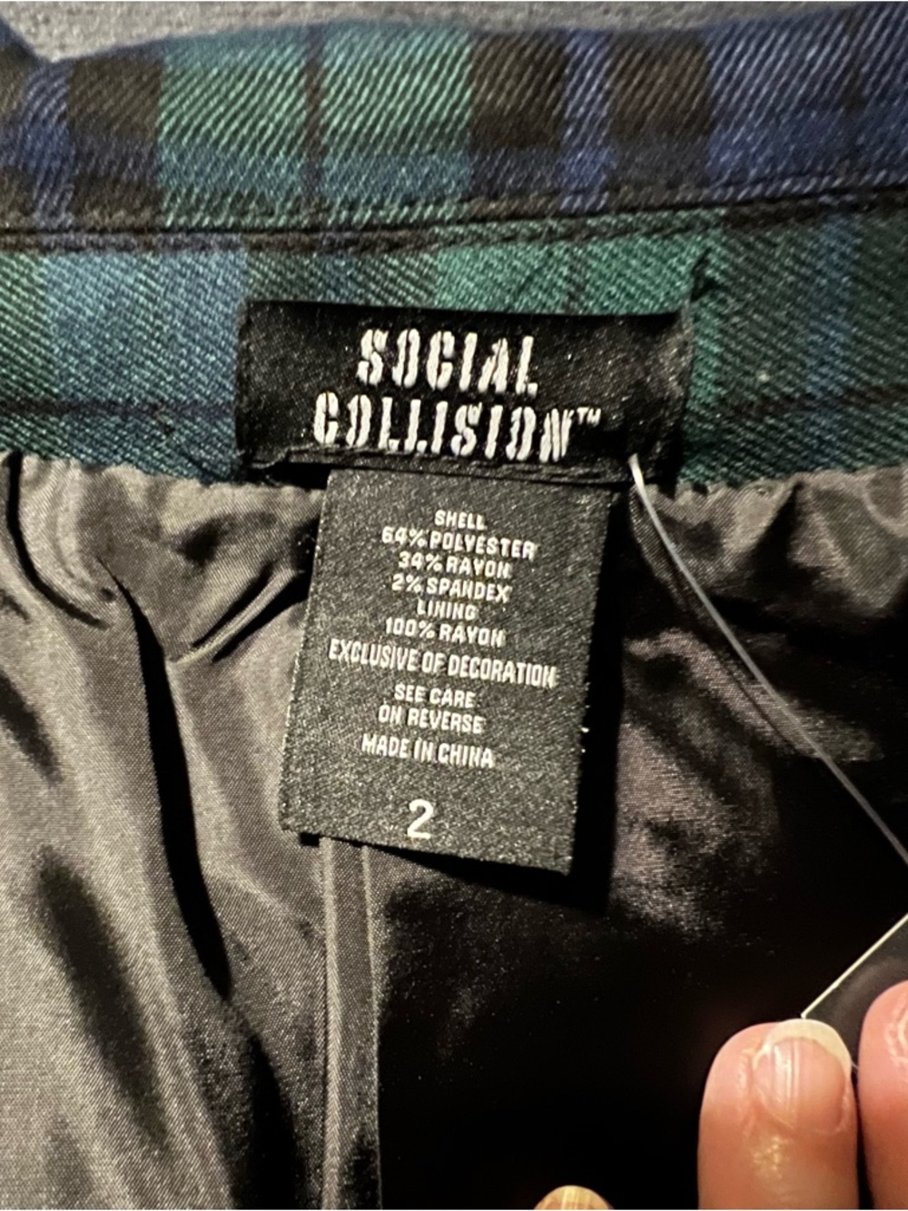 NWT Cropped Blazer in Dark Green & Navy Tartan - Picture 9 of 10